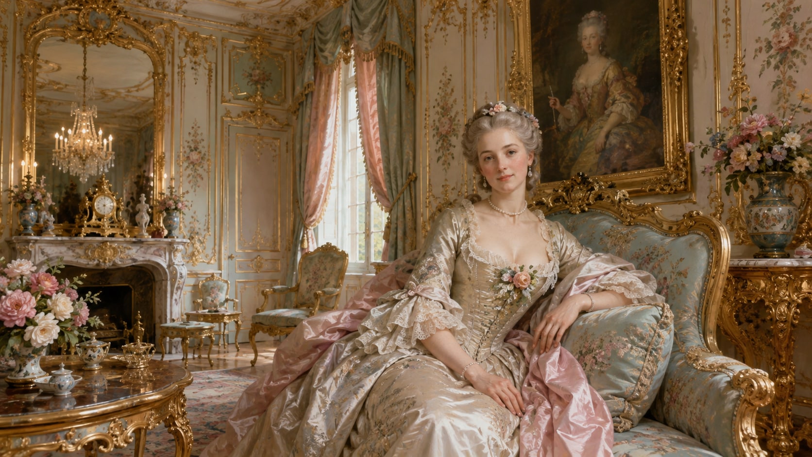 Filmora AI image generator creating rococo painting style prompt visuals