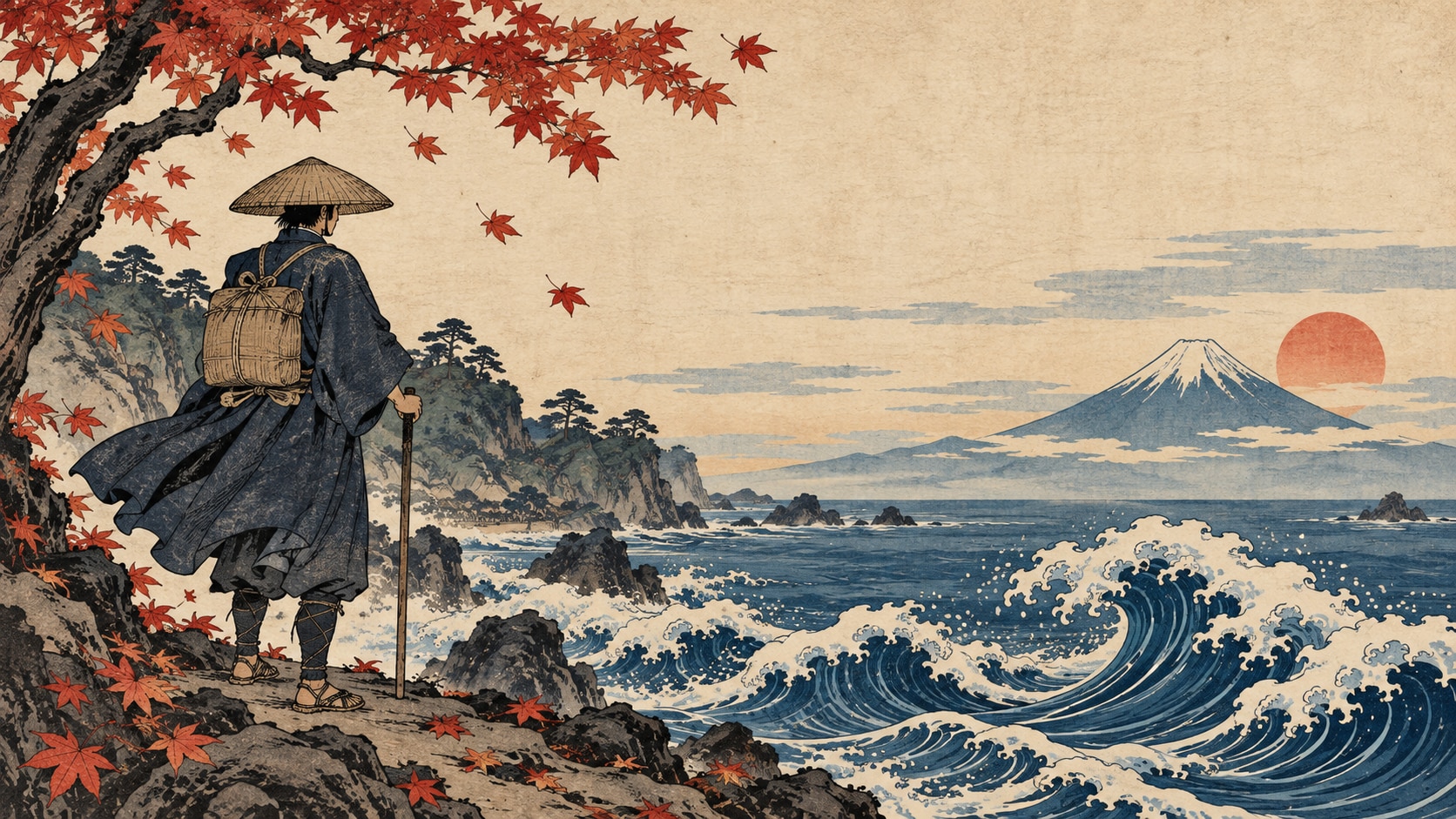 ukiyo-e style prompt still image converted into video in Filmora