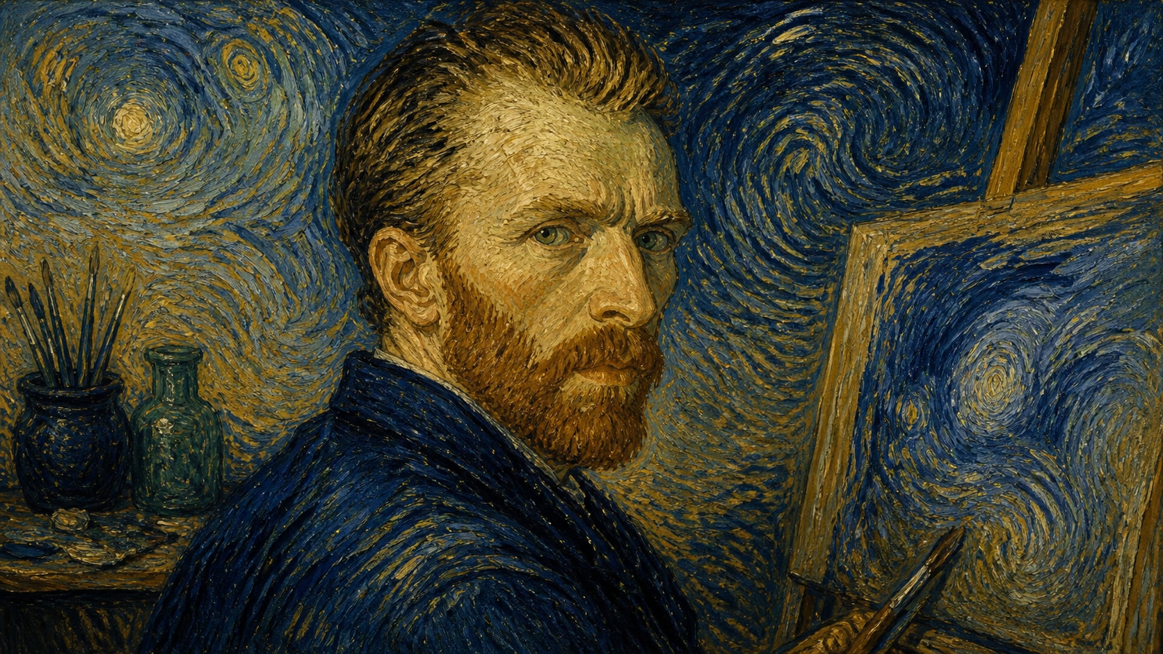 Filmora AI image generator creating Van Gogh style prompt visuals