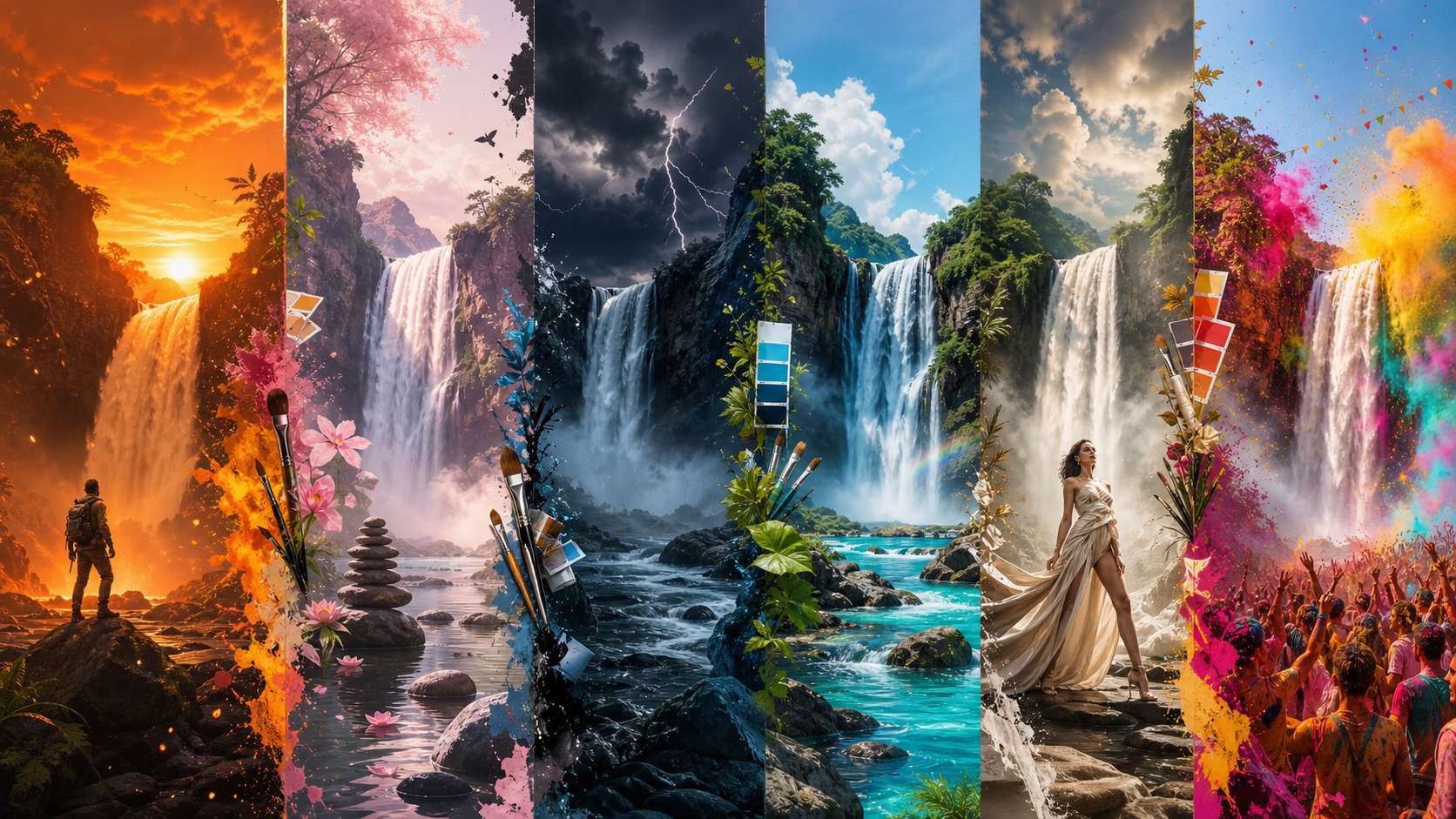 Nano Banana model creating AI waterfall image prompt style variants