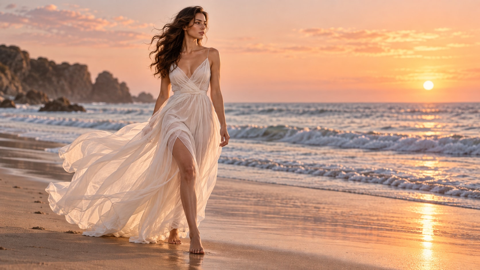 Filmora AI image generator creating white long dress prompt visuals