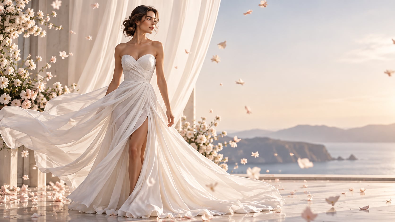 white long dress prompt still image converted into video in Filmora