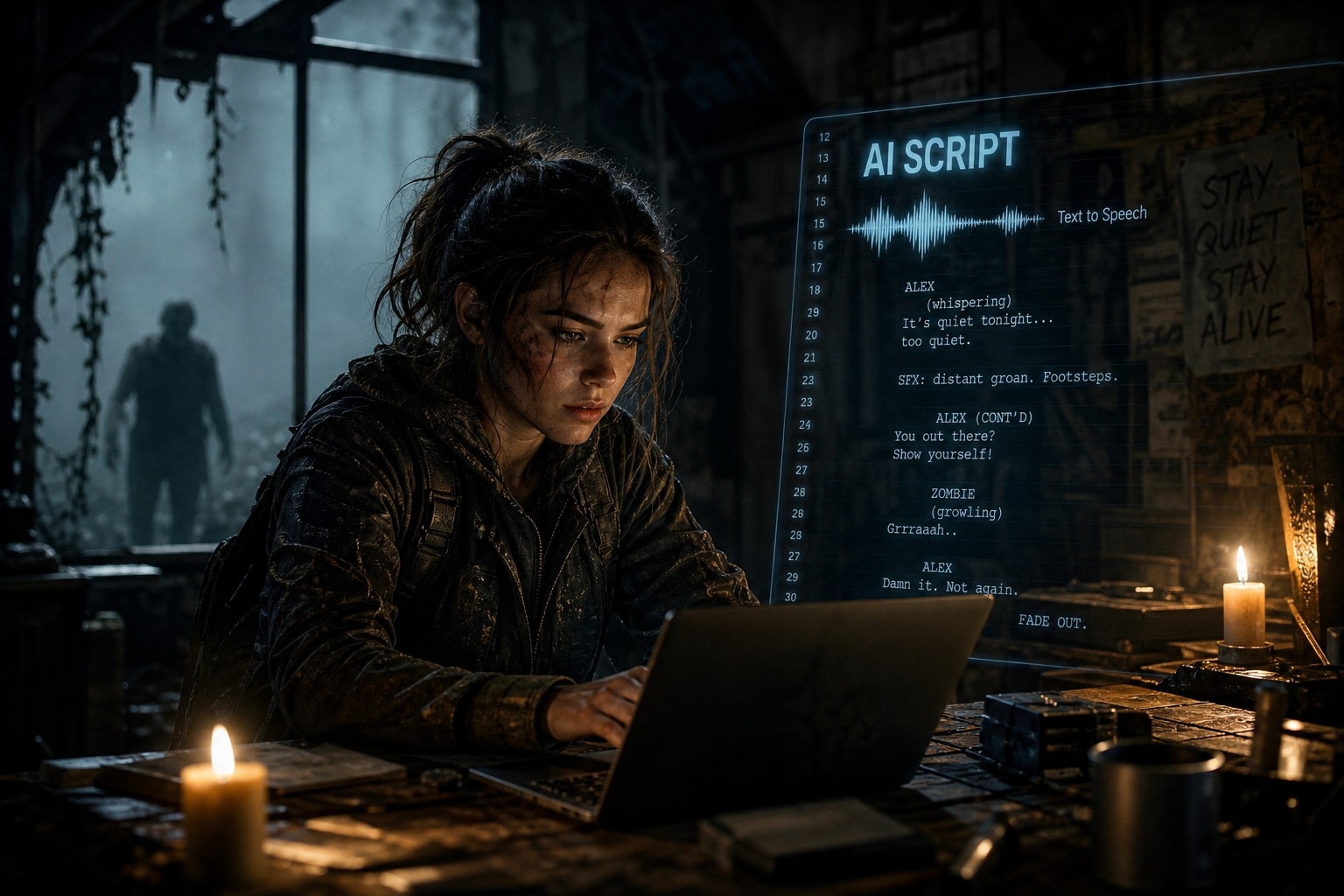 Script an ai zombie apocalypse survivor story