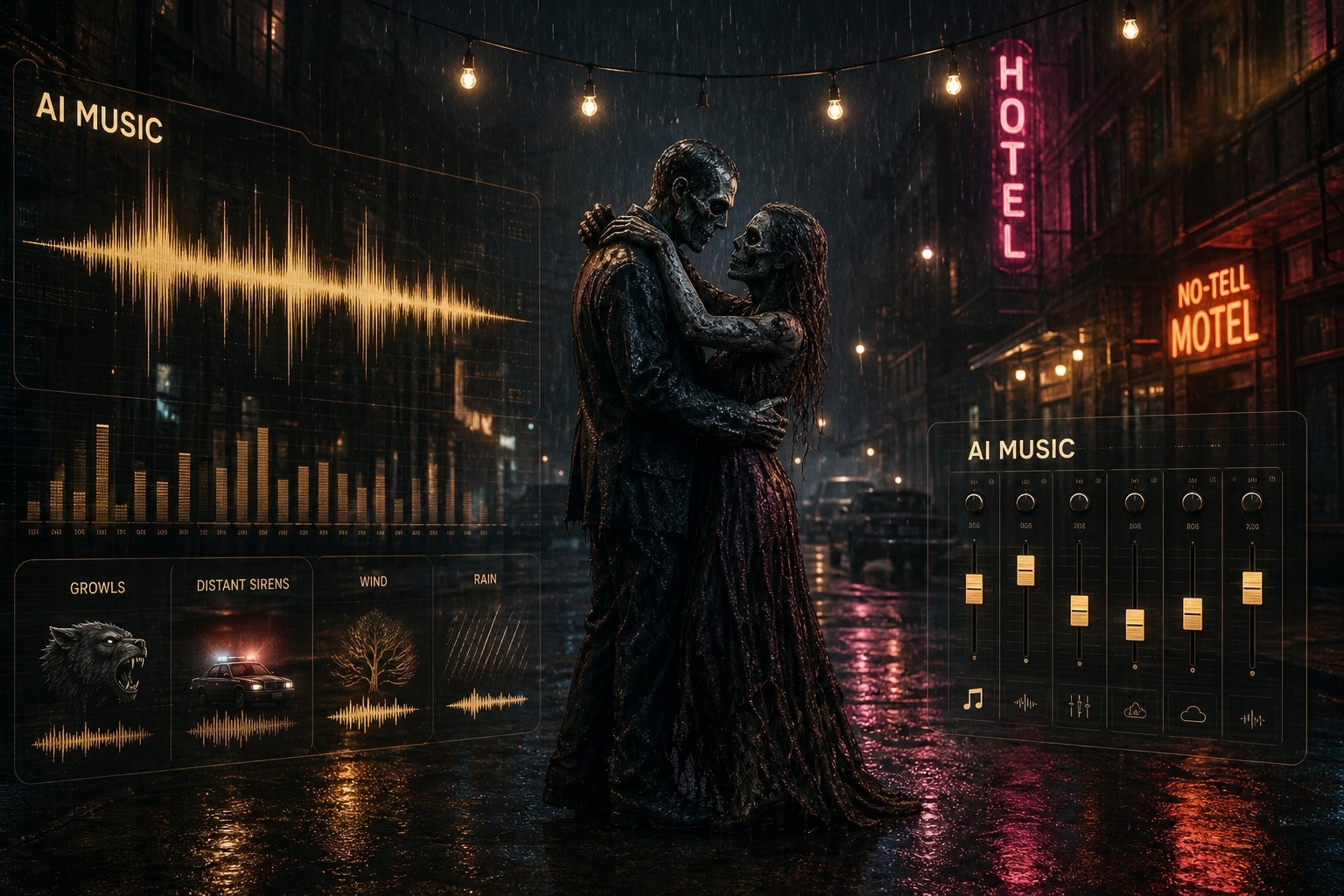 Add eerie music to your ai zombie story