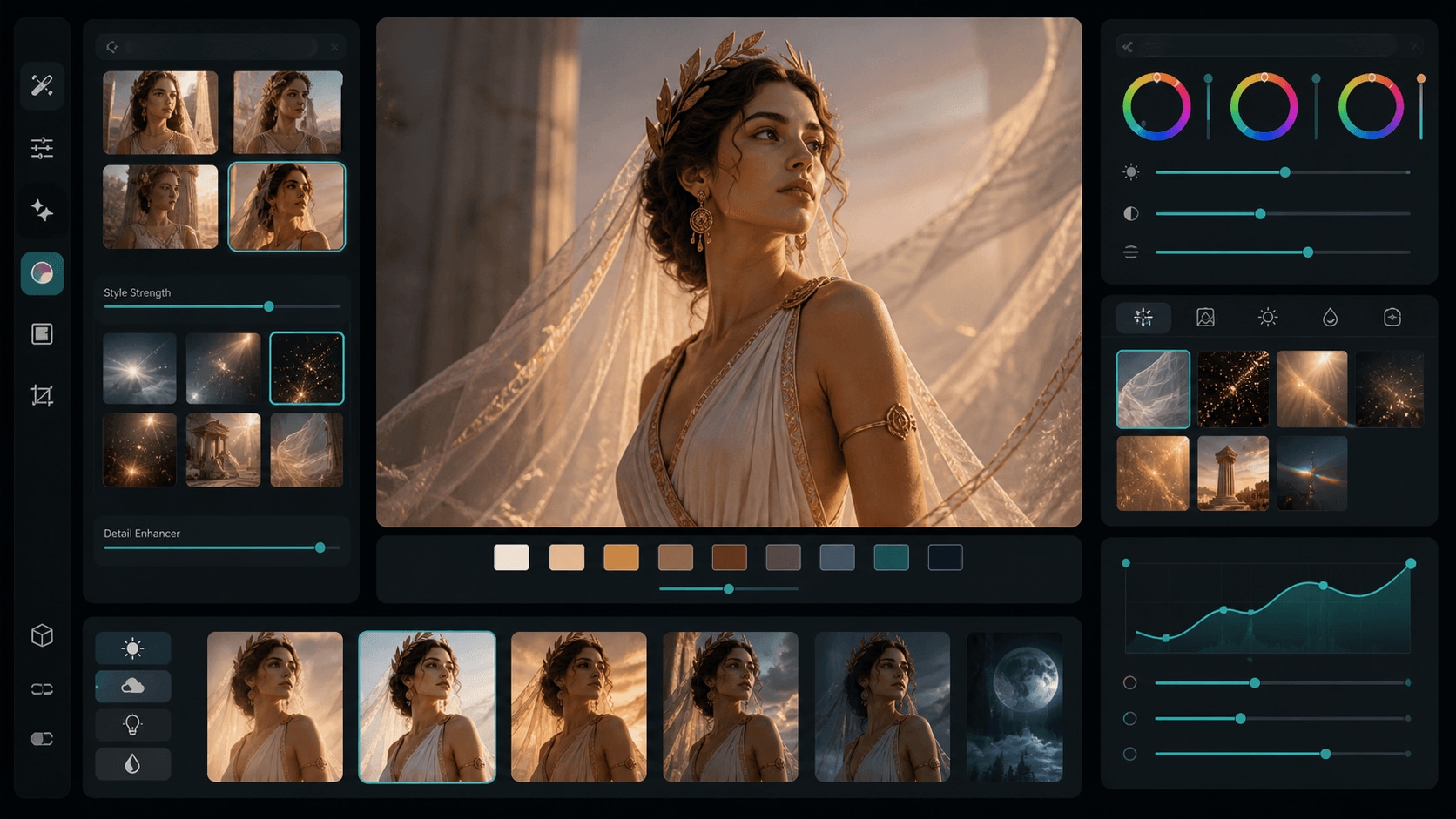 Filmora motion workflow for ancient Greek girl art