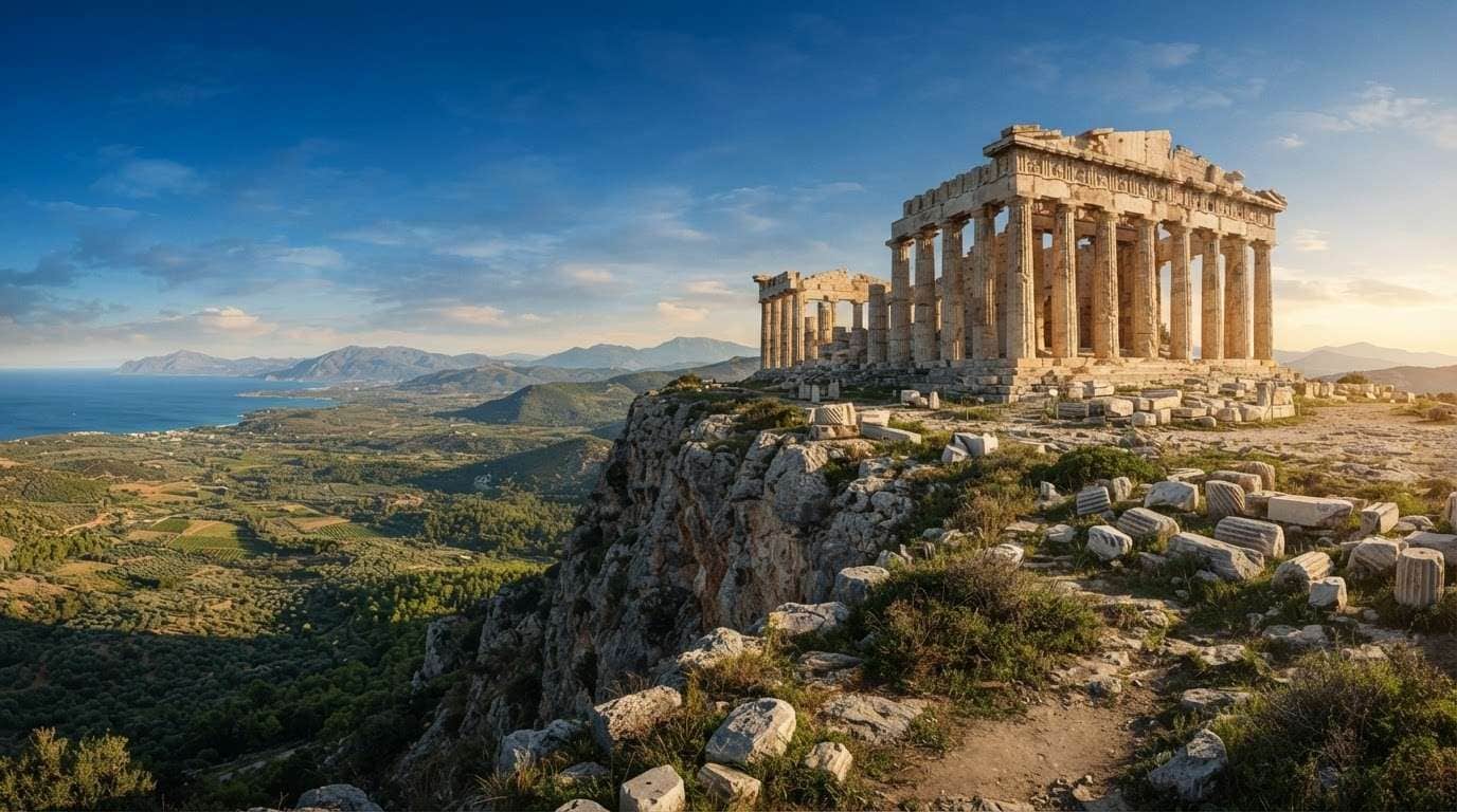 Design majestic Greek temple ruins and ancient Greek architecture