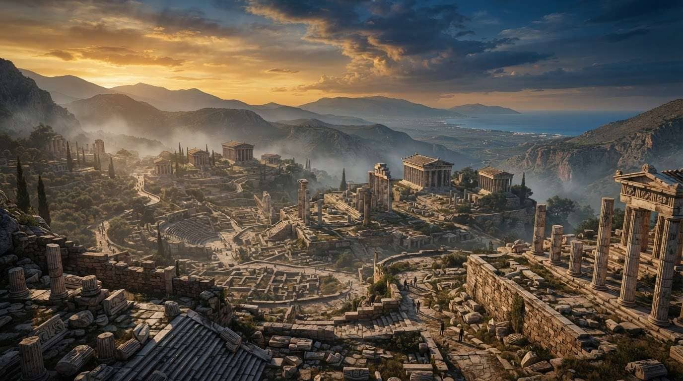 Elevate your creative projects with an ancient Greek ruins AI prompt