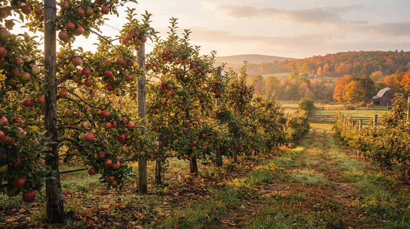 Generate apple orchard wallpaper with AI