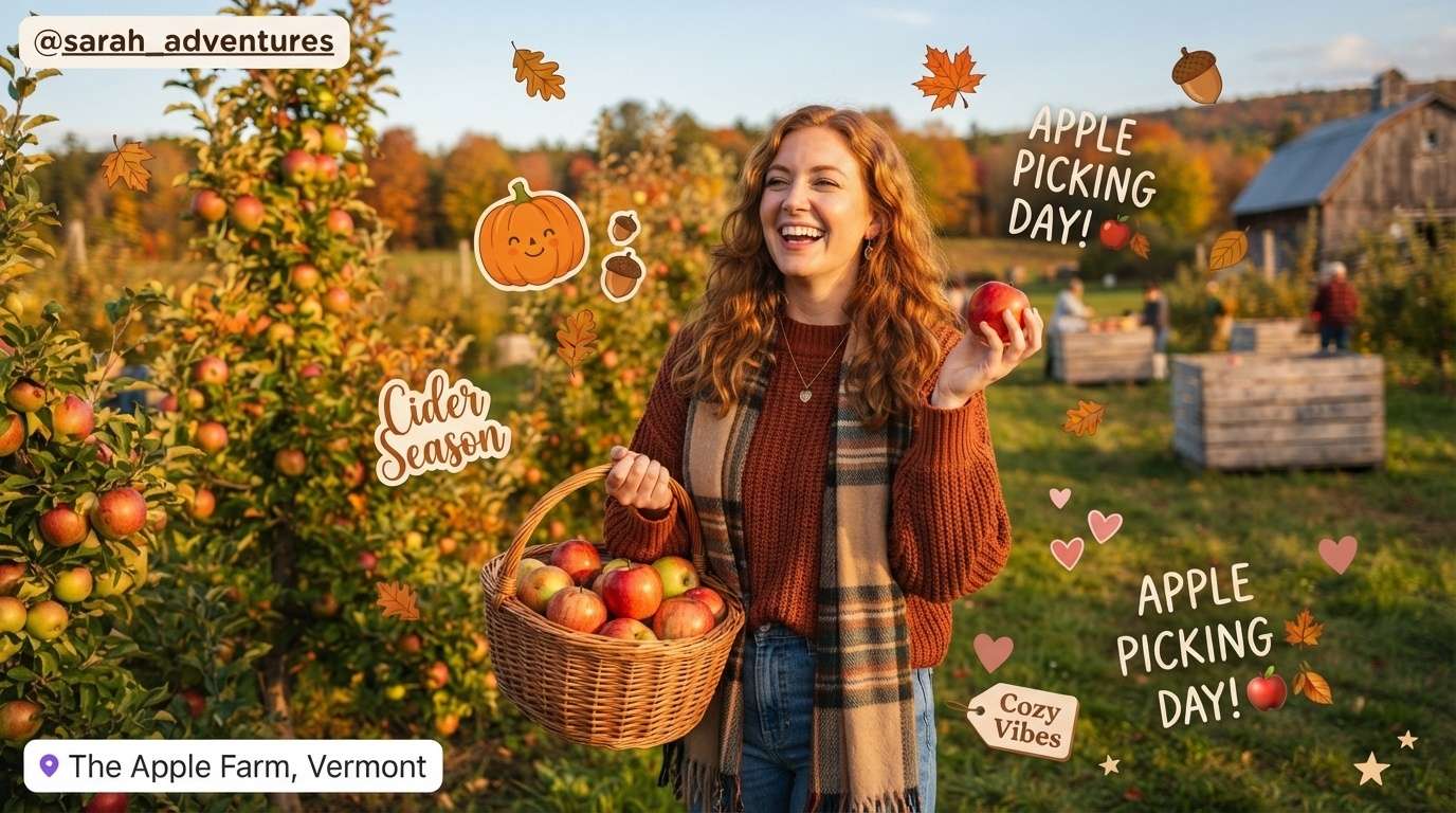 Enhance apple picking photos with AI stickers