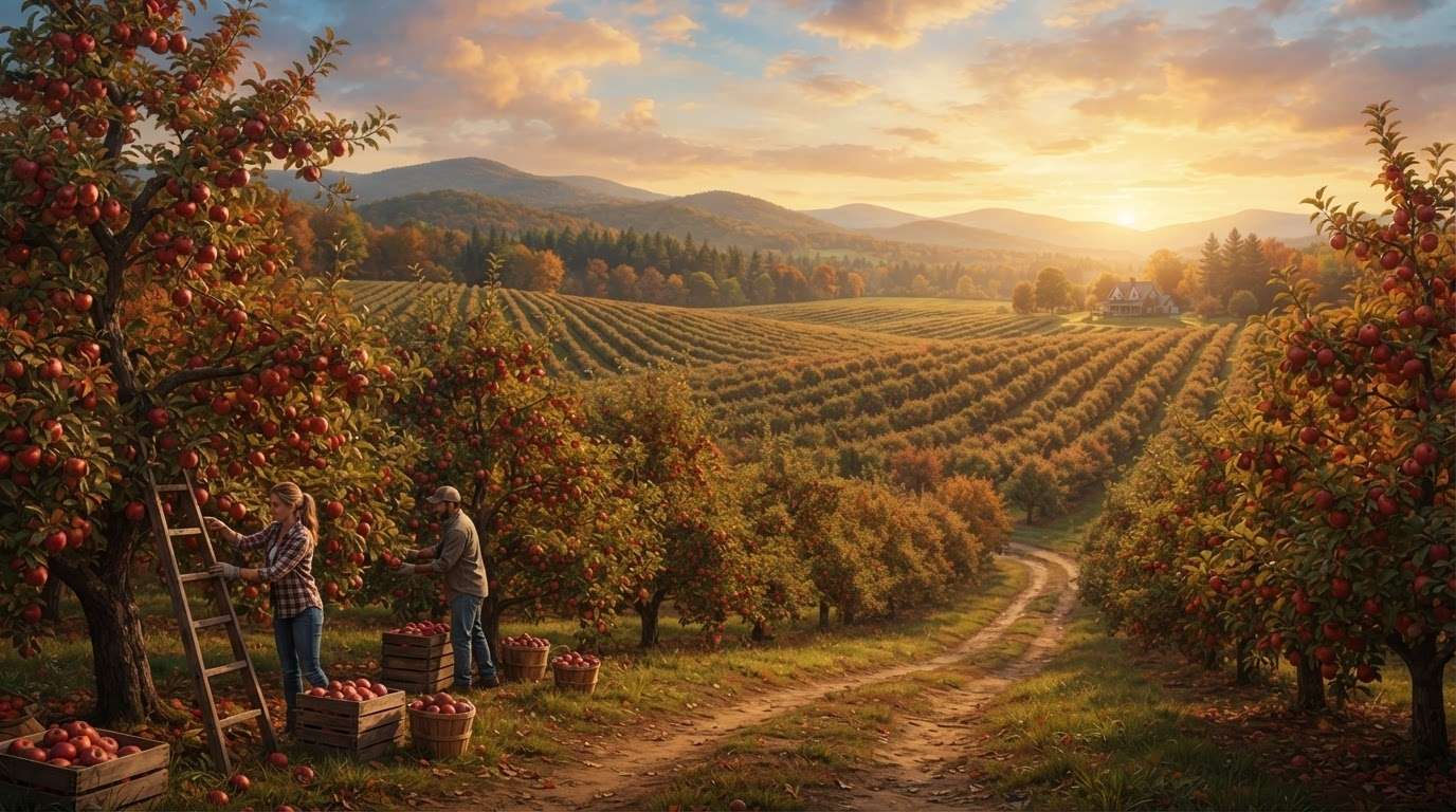 Craft a perfect ai apple orchard picture