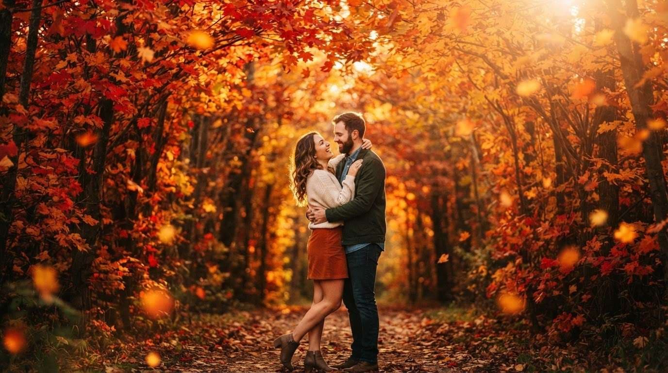 Generate AI cozy fall couple aesthetics with prompts