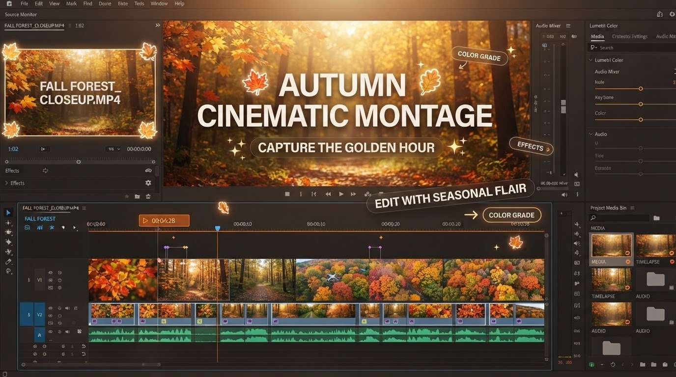 Editing fall wallpaper backgrounds in Filmora timeline