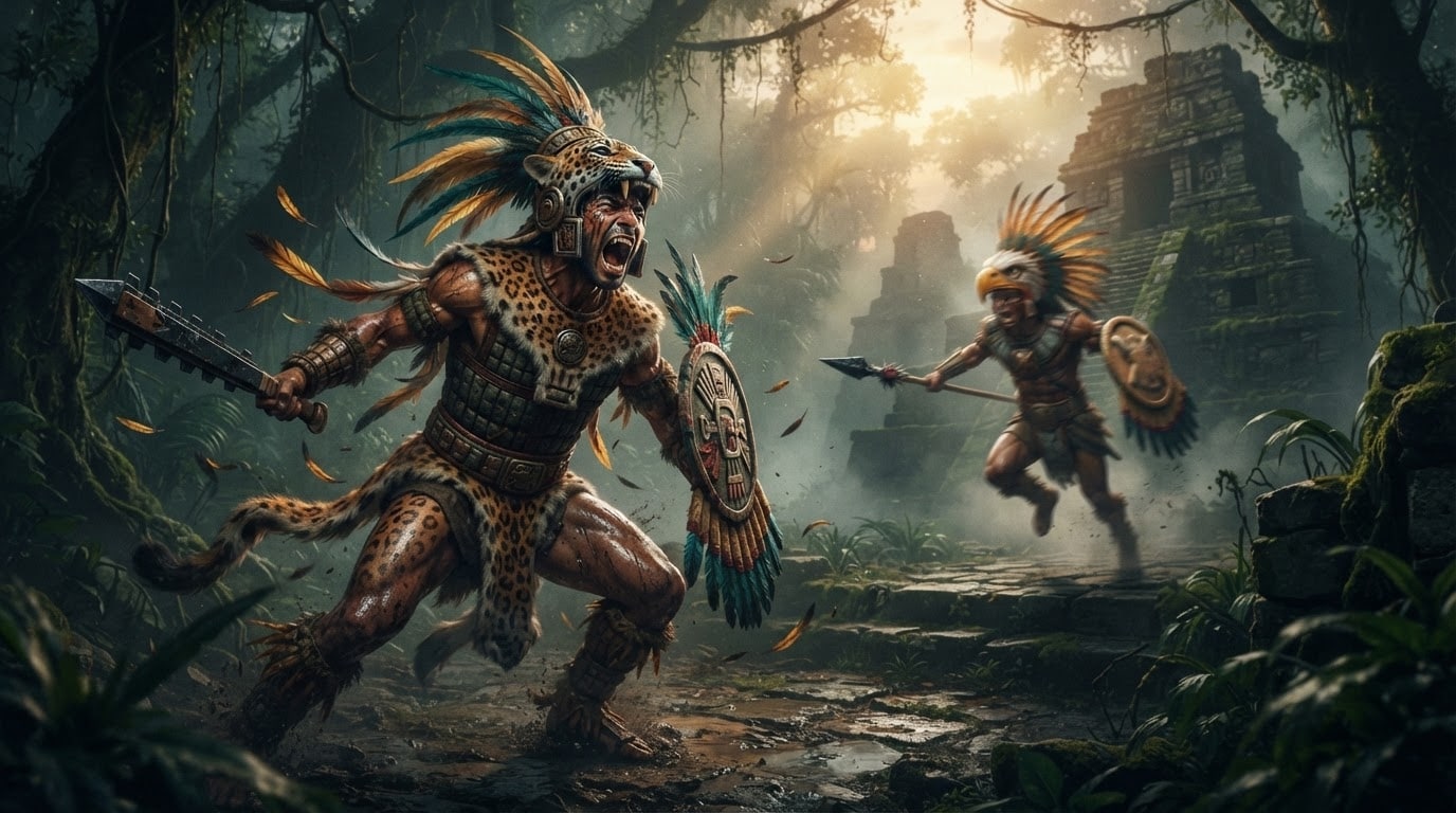 Master ancient battle aesthetics with an aztec jaguar warrior prompt