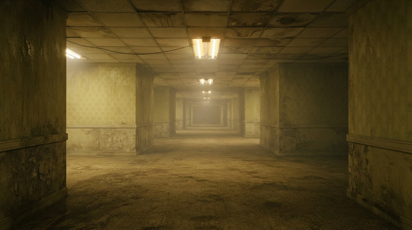 Perfect the liminal aesthetic with a backrooms prompt