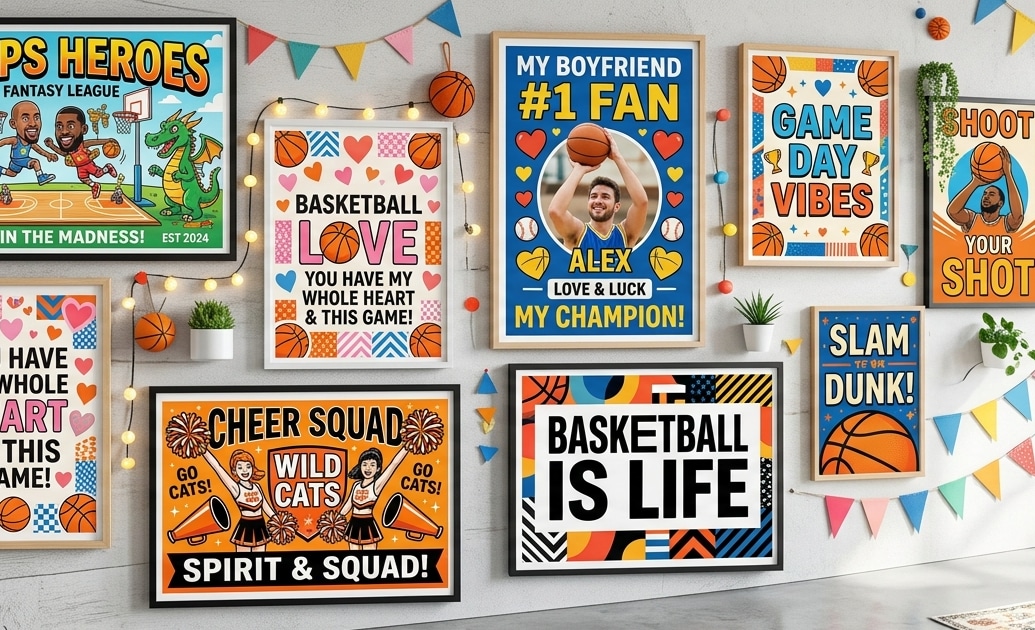 Funny and cute basketball poster prompts for fans
