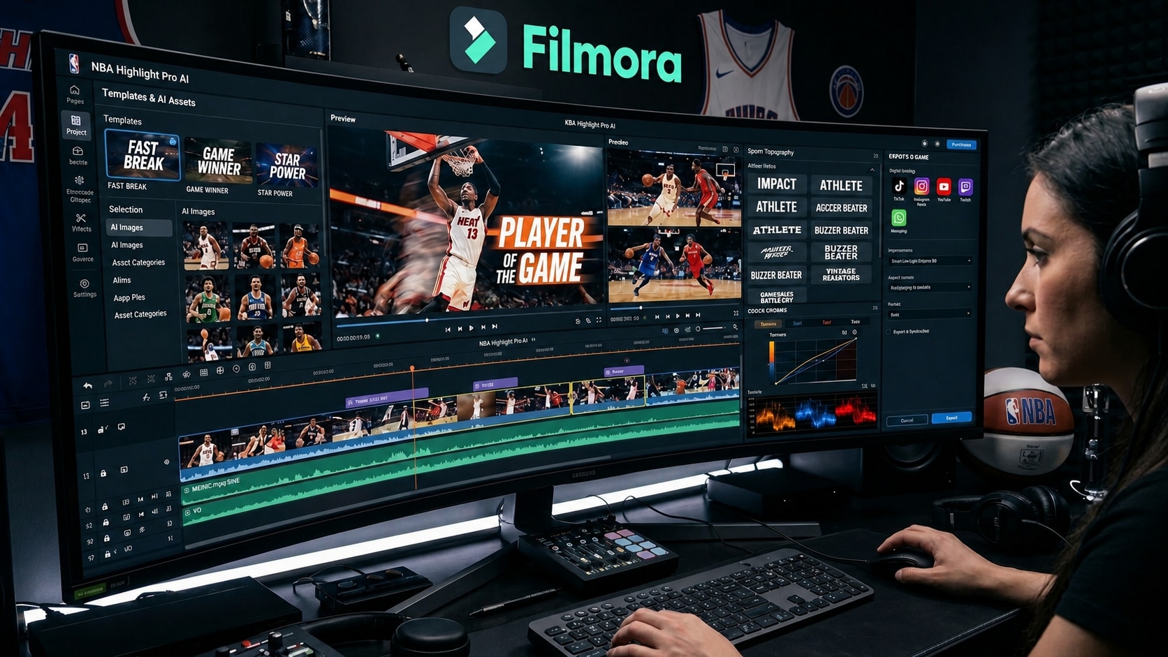 Turn basketball AI images into video highlights with Filmora