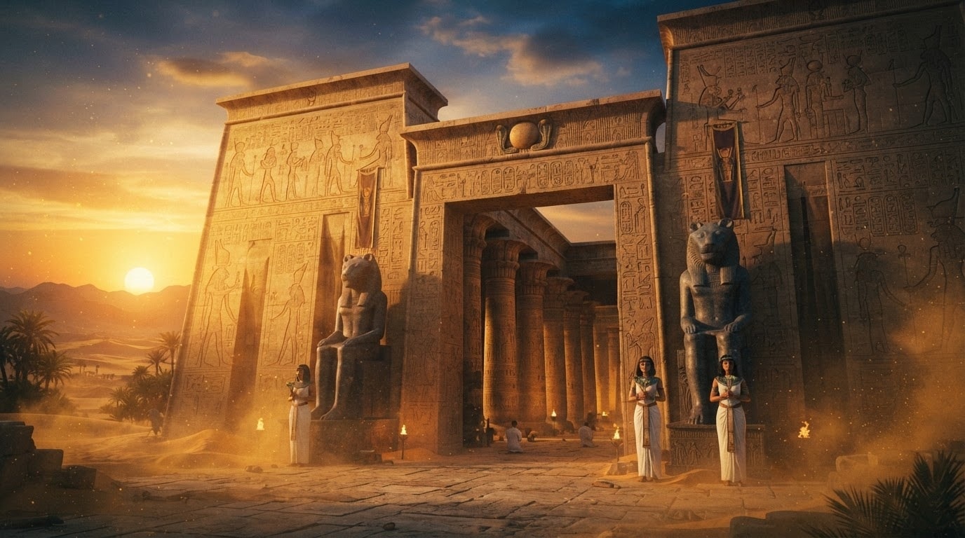 Create immersive bastet temple prompt visuals