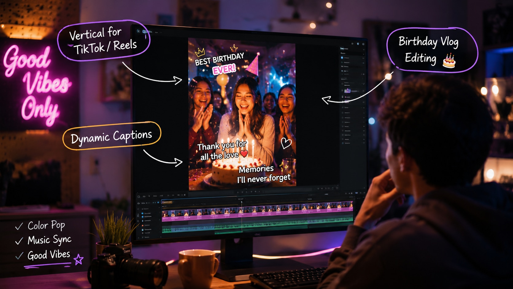 Stand out with a caption for birthday video
