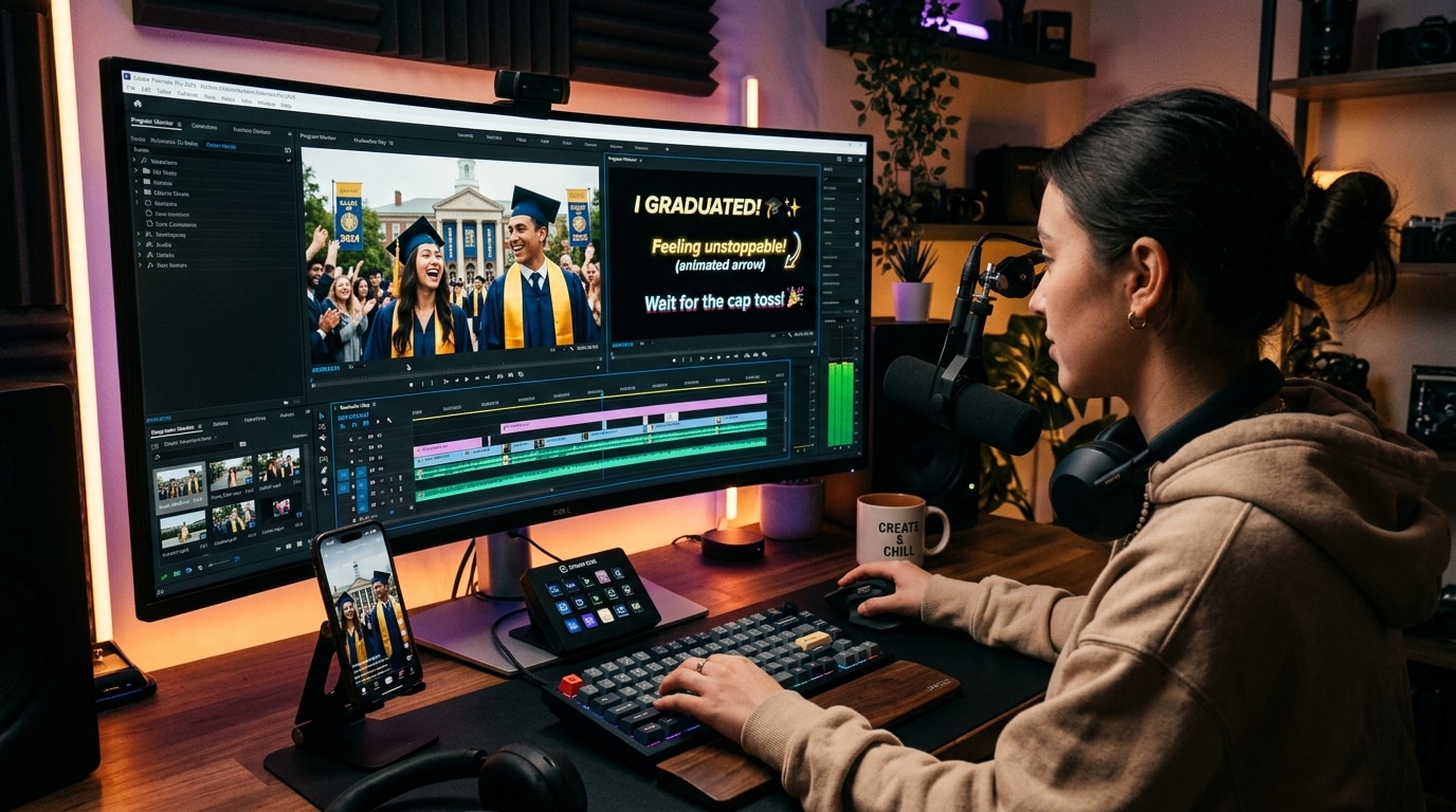 Seamless video integration for graduation captions