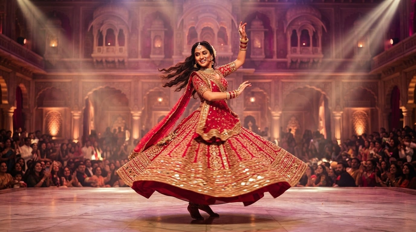 Vibrant cinematic bollywood dance aesthetics