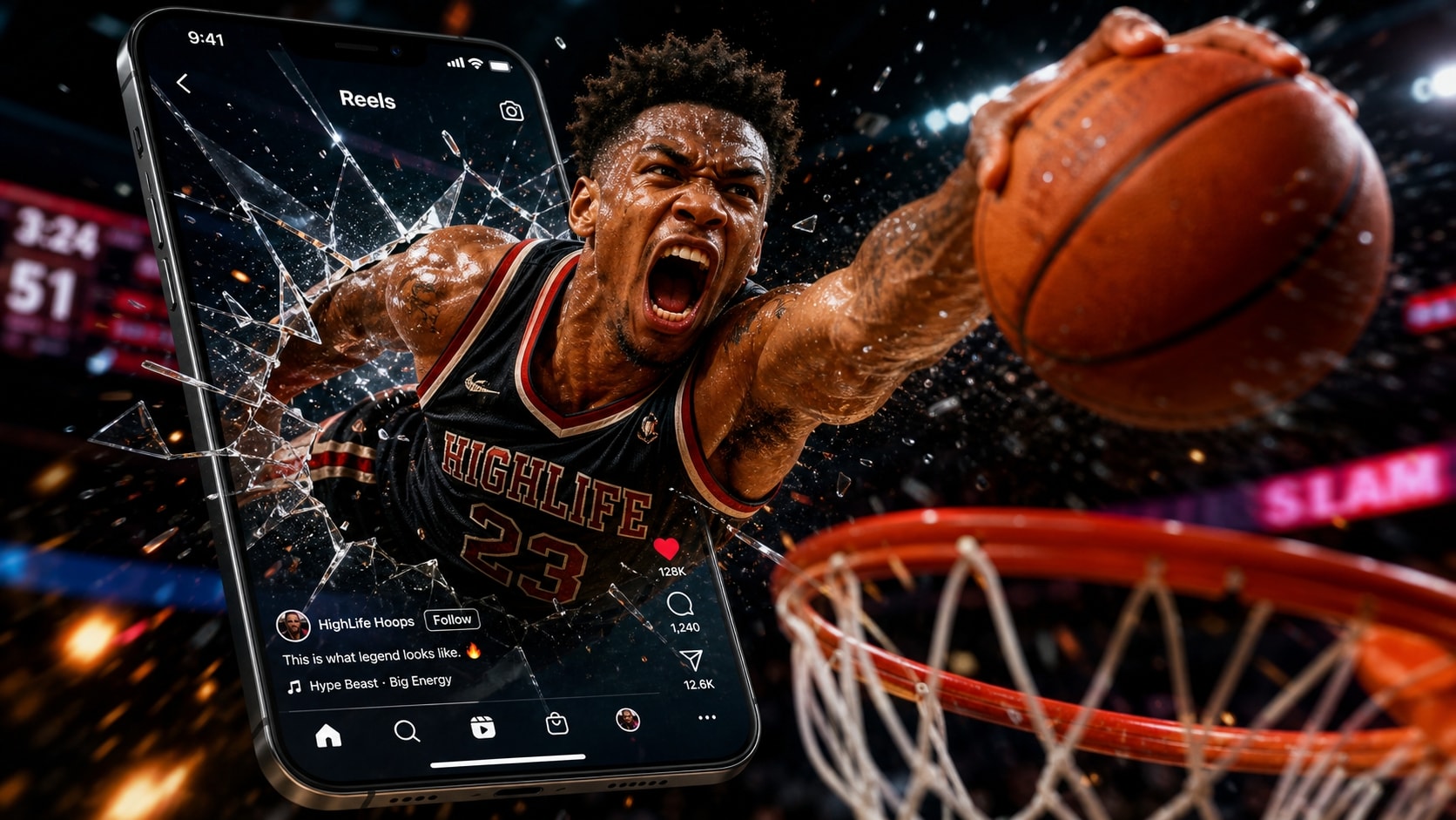 Action visuals with coming out of smartphone screen prompt
