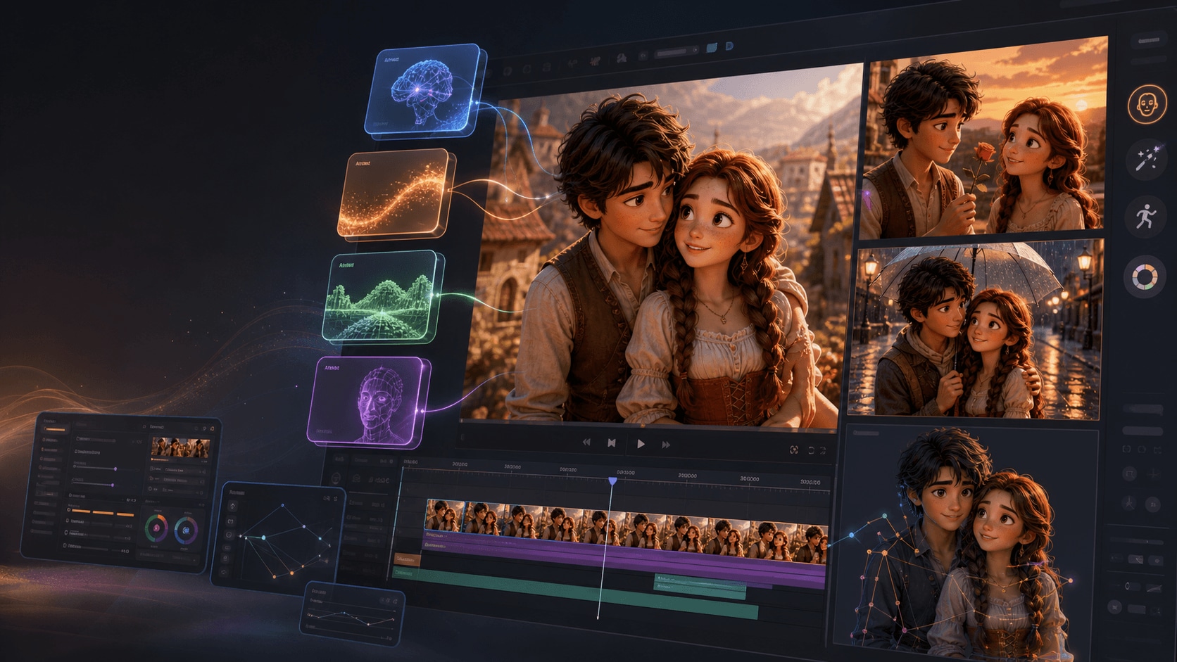 Leverage AI models for cartoon couple portraits