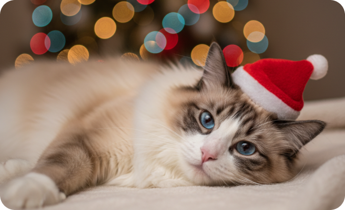 Cat with Christmas hat AI image generation example