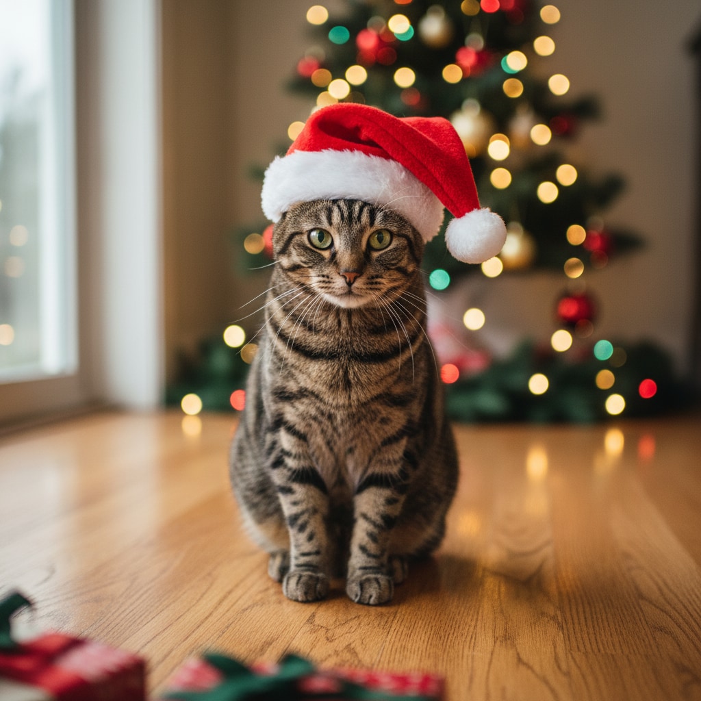 20枚以上のかわいいサンタ帽の猫画像（プロンプト付き）
