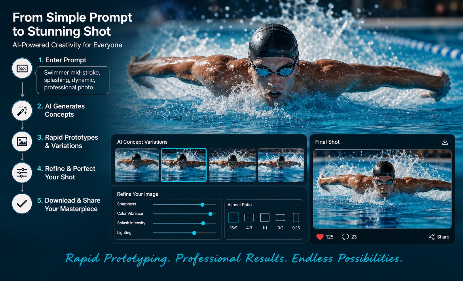 Streamline the creative process with swimming photo prompts generator