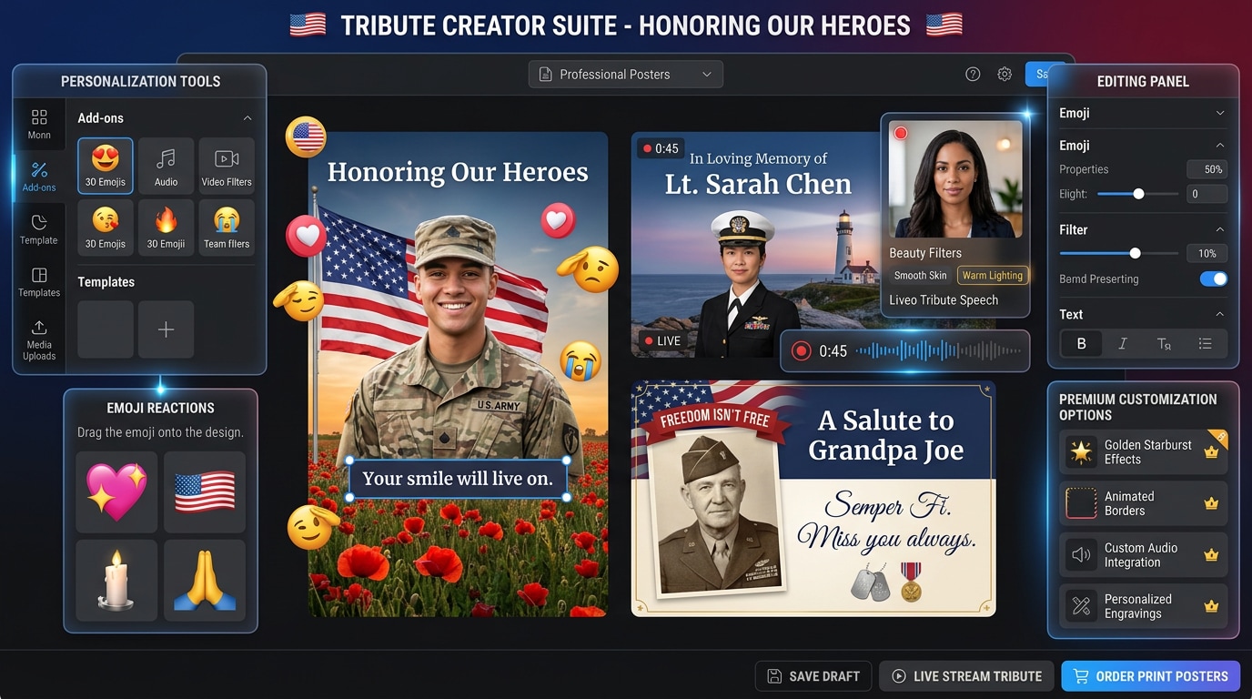 Personalize Memorial Day posters with expressive add-ons