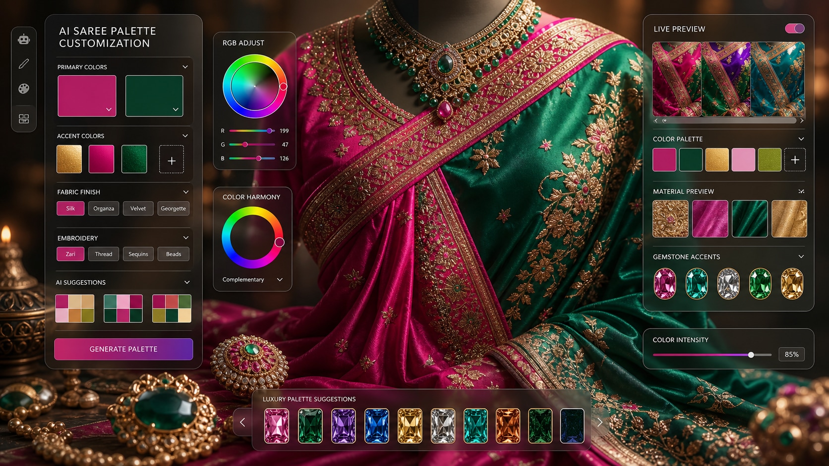 Customize color palettes for chatgpt pink saree ai prompt