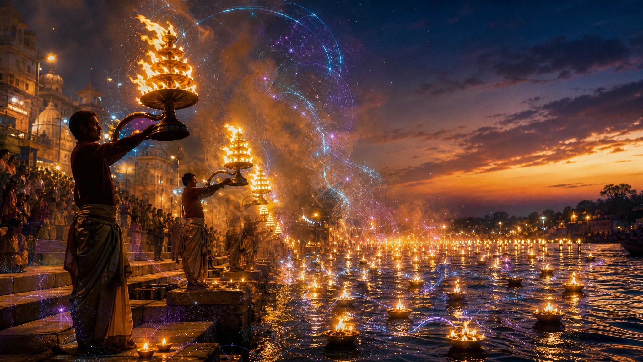 Generate riverbank aarti scenes with AI