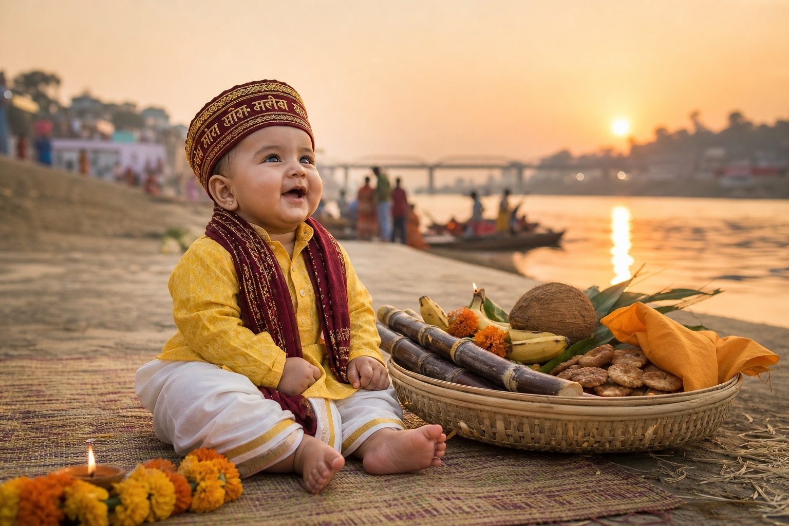 Generate divine visuals with a Chhath Puja prompt for baby boy or girl
