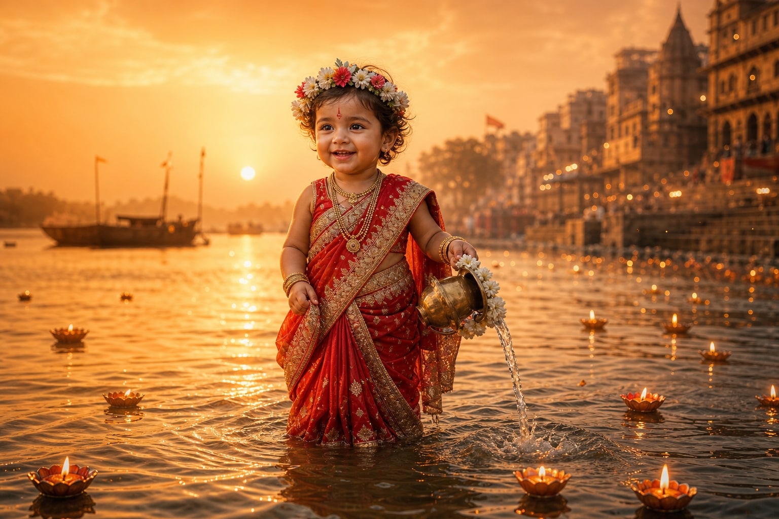 Create tributes with a Goddess Ganga baby prompt