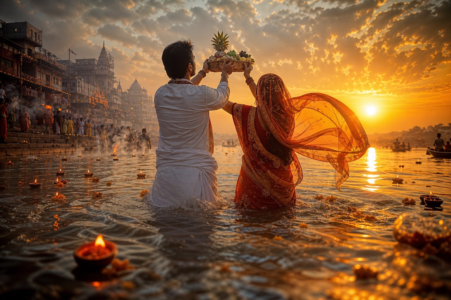 Chhath Puja couple photo editing prompt to video