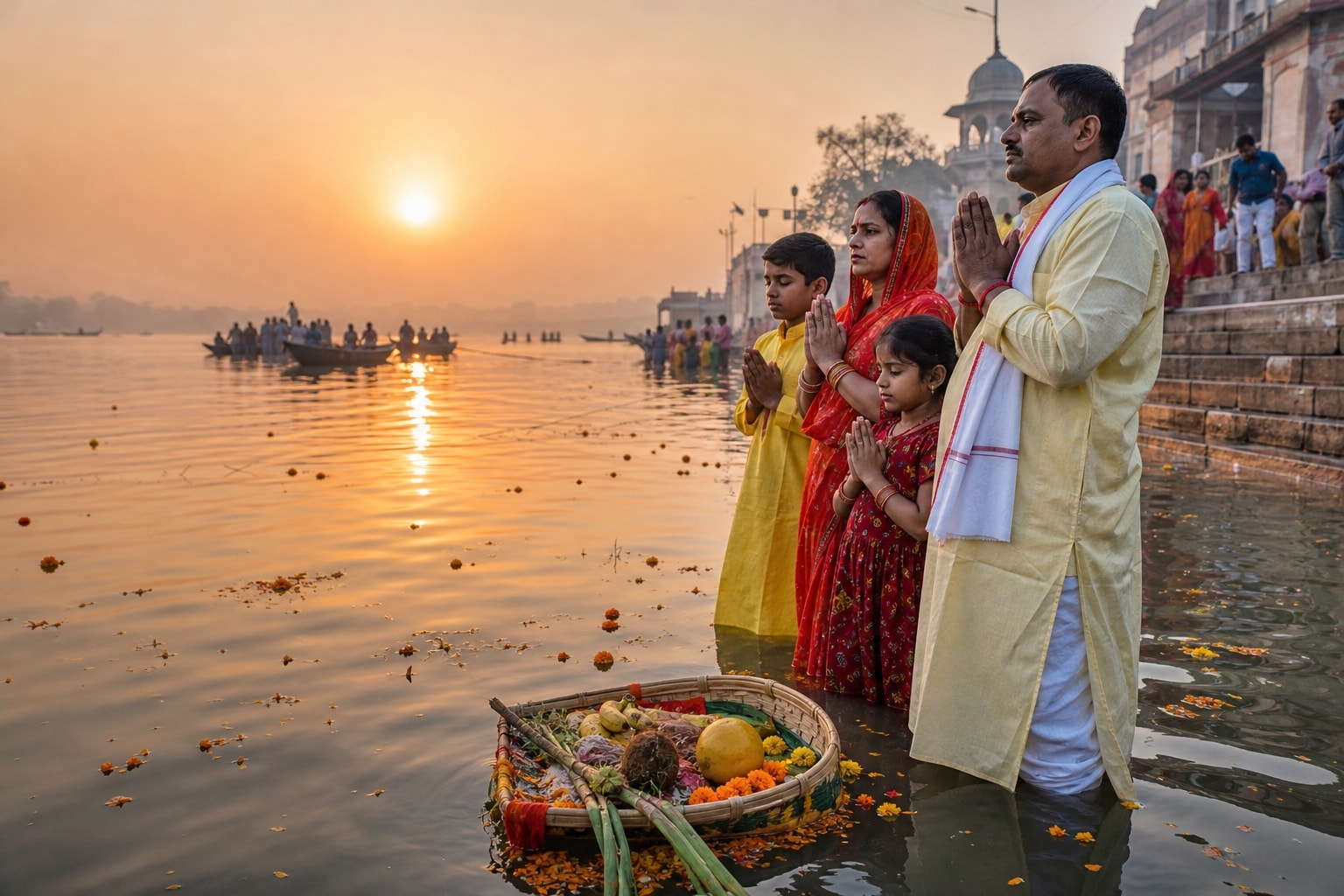 Generate realistic Ganges river family portraits