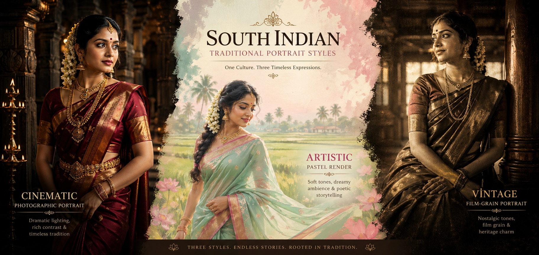 Explore endless traditional styles for Chithi Ponnu portraits