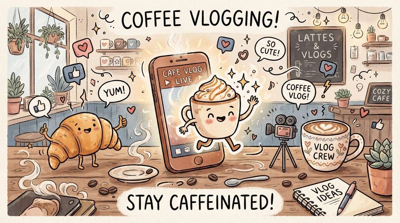 Use coffee illustration in Cafe Vlogs and Social Media