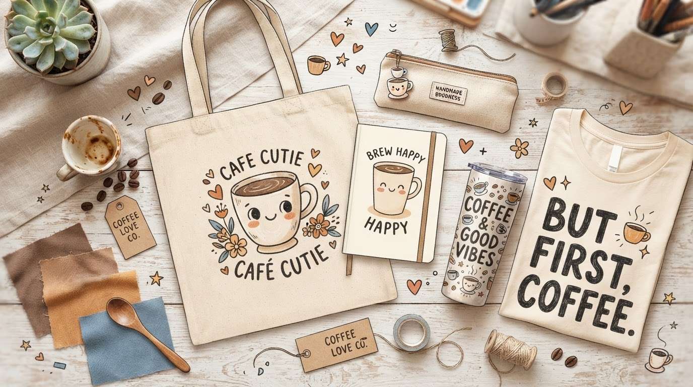 Design cute coffee doodle notebook and merchandise