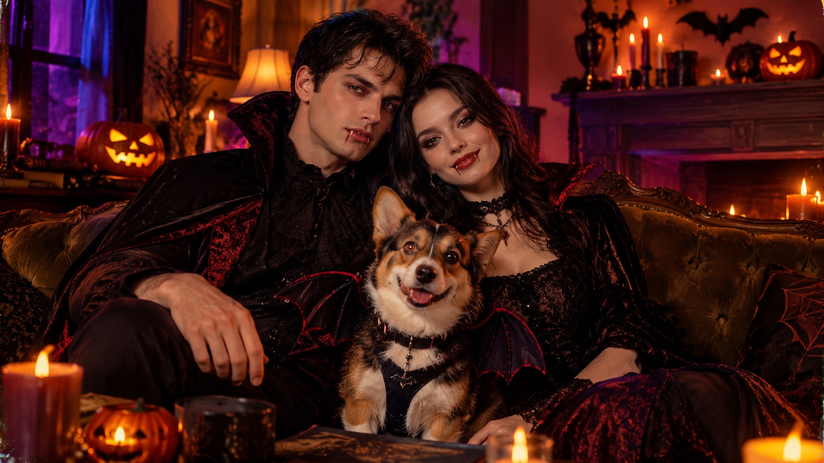 Incorporate pets into spooky looks with couple and dog halloween ideas