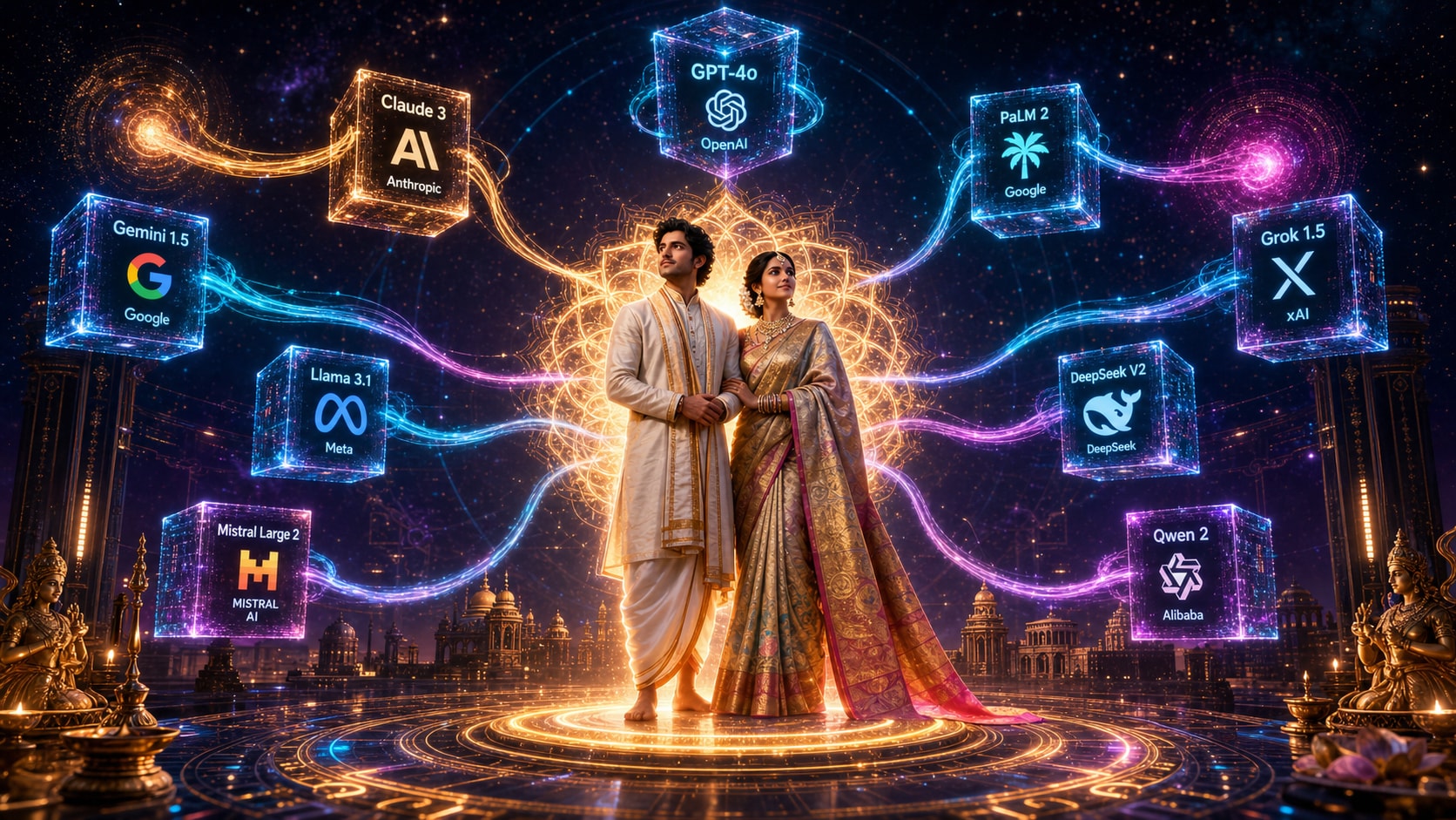 Advanced built-in AI models for saree couple prompts