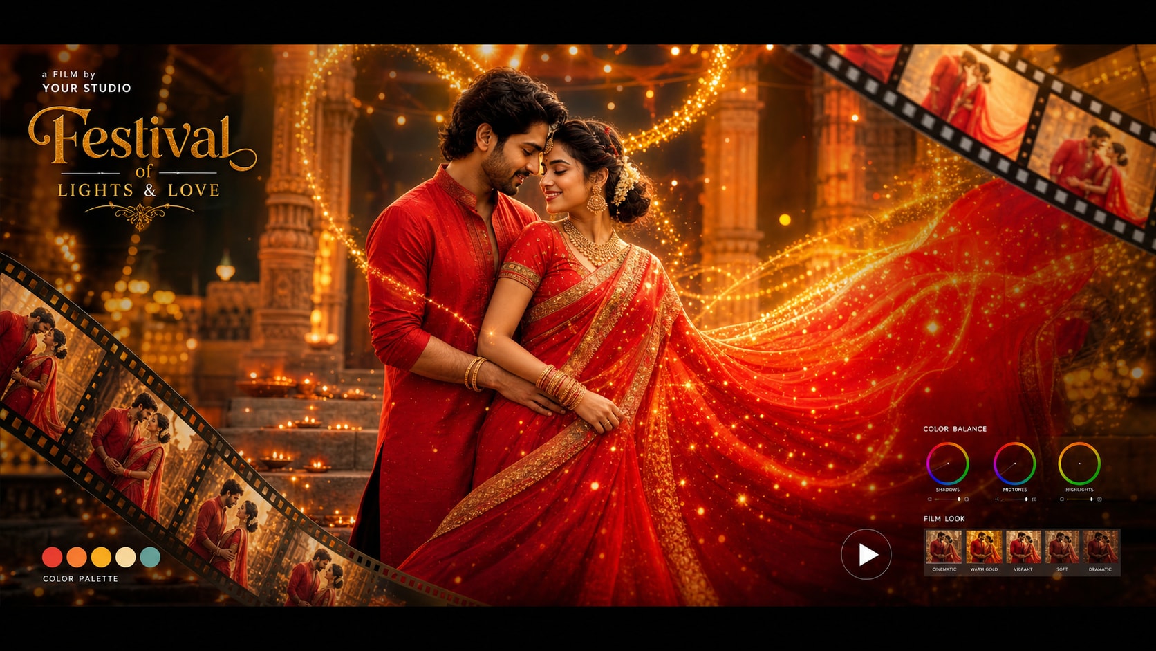 Animate couple saree prompts into cinematic videos