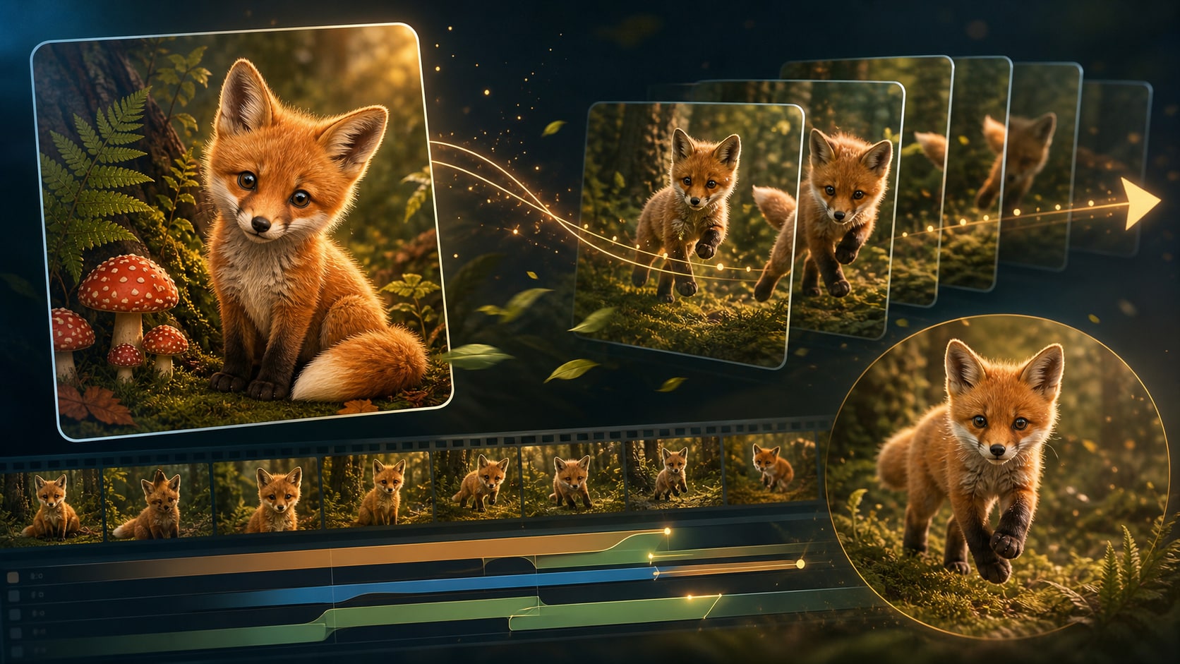 cute baby fox image animated into video scene