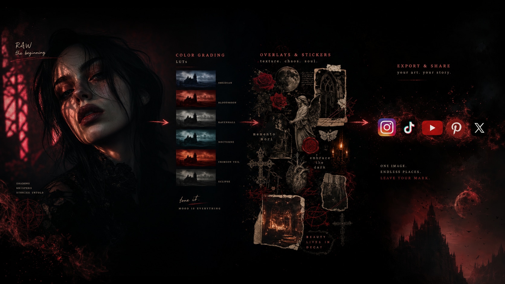 Seamless post processing for dark aesthetic portrait prompts