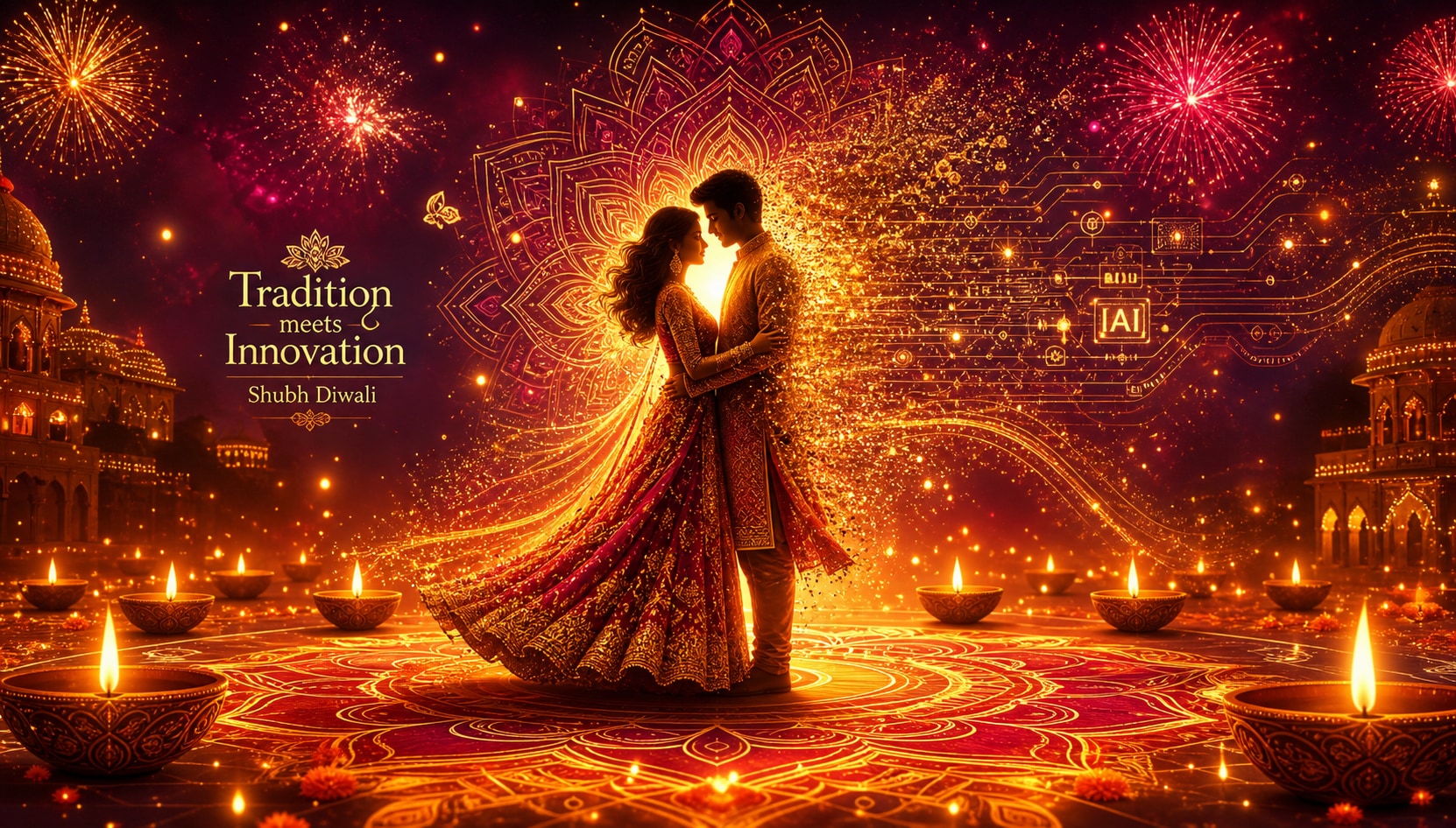 Blend tradition with AI Diwali couple prompt