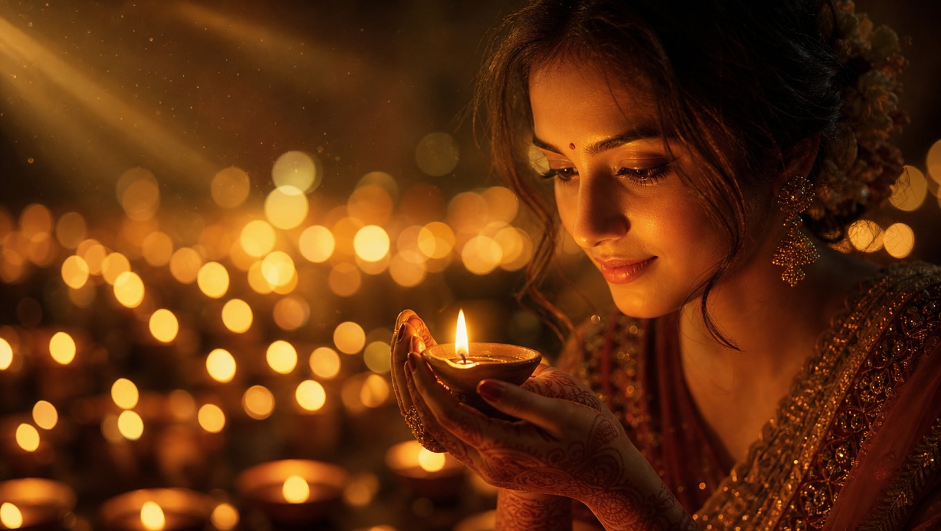 Generate cinematic lighting with diya close portrait prompt