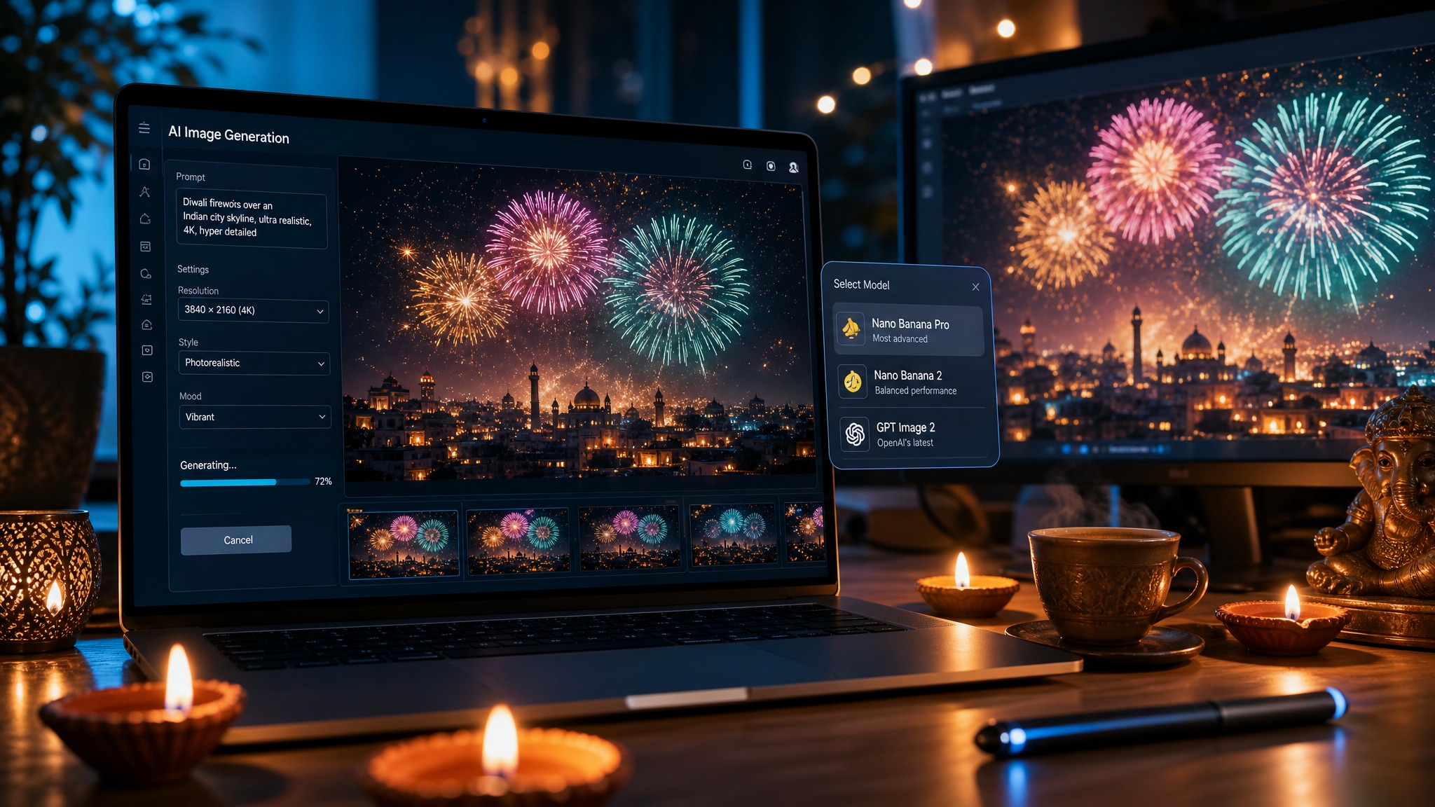 Harness advanced AI image models for Diwali fireworks