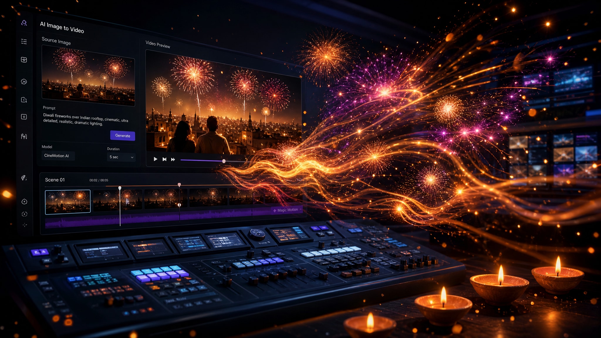 Animate your AI generated fireworks into videos