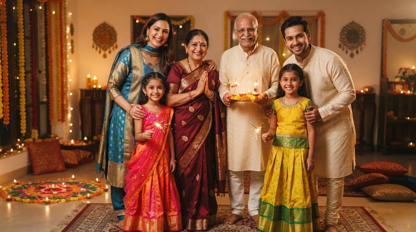 Generate family Lakshmi Puja photo prompts