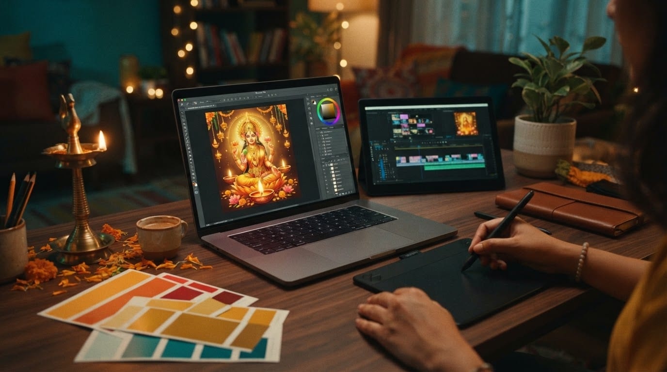 Seamless workflow for Lakshmi Puja background prompts